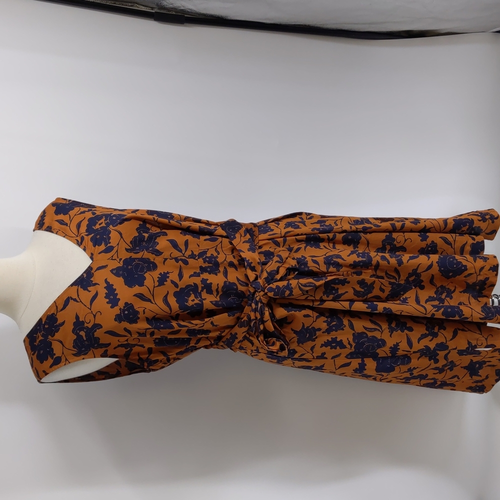 Ann Taylor Factory cotton print dress w attached belt-sz L